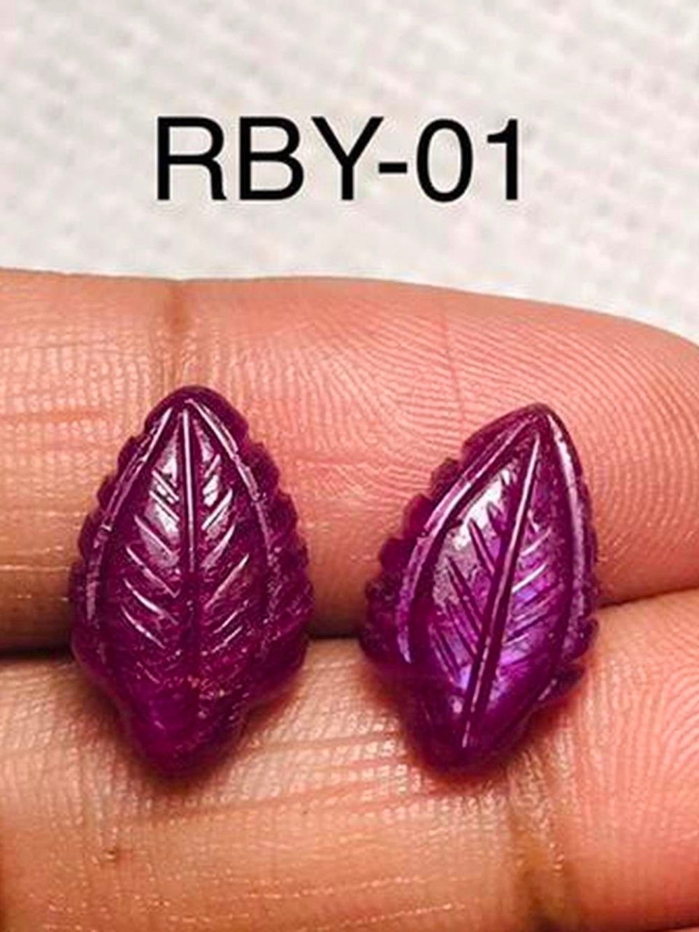 Ruby Gemstone Cabochon Natural Hand Carved Leaf Shape-RBY-01